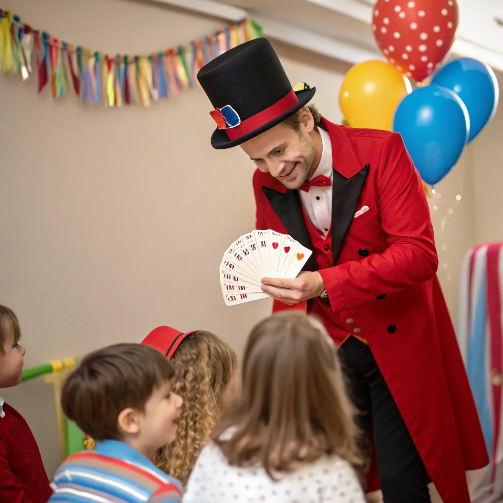 Magician performing a trick at a children's party