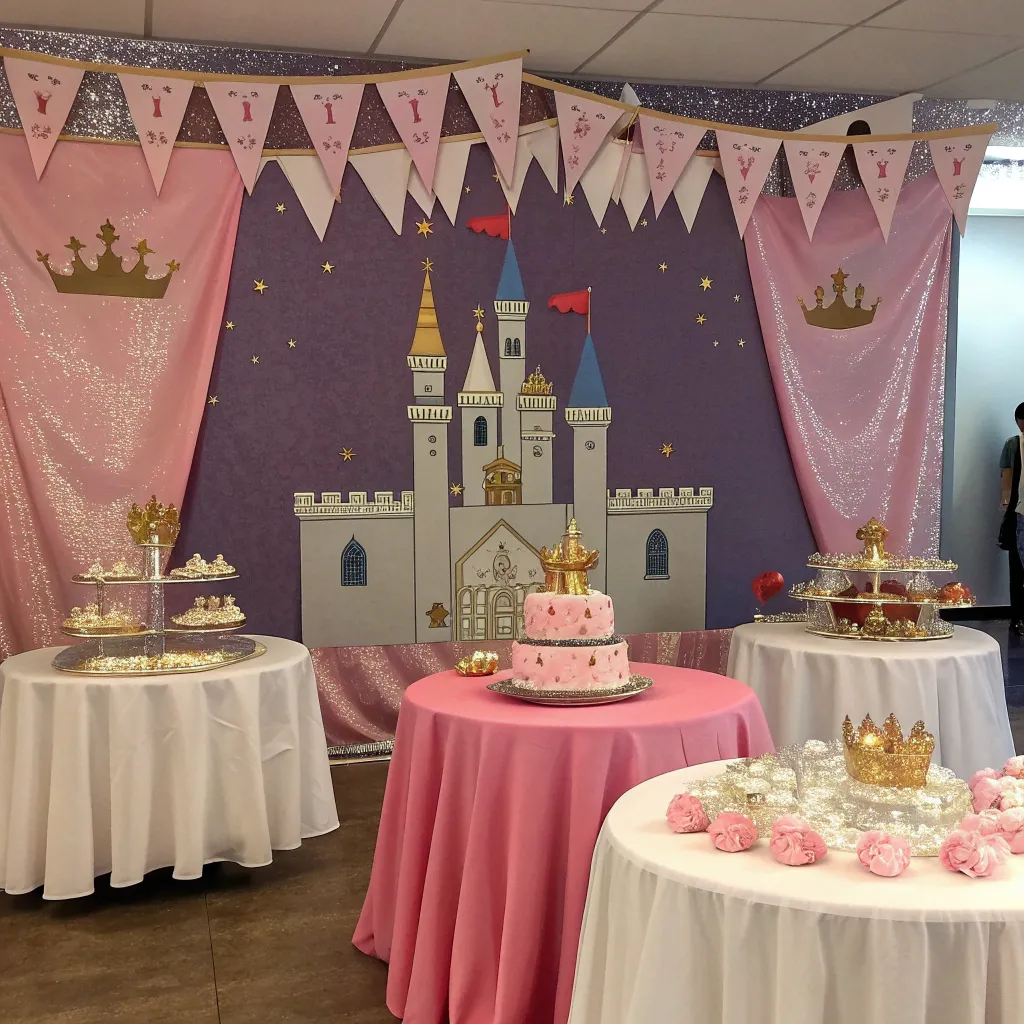 Royal-themed setup with castle decorations for Princess Ava's birthday party